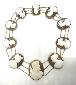 Ten 1850'S Papal State Souvenirs Antique Victorian Cameo Necklace 18k & 14k - Picture 1 of 24