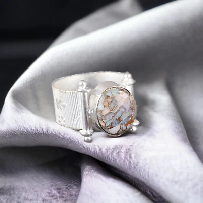 Natural Ethiopian Copper Turquoise Cocktail Party Wear Ring Size 6 925 Silver - Image 1 of 4