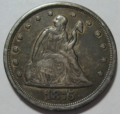 = 1875-S/S XF+ TWENTY CENT PIECE, Nice LIBERTY & EYE Appeal, RPM, FREE Shipping - Image 1 of 4