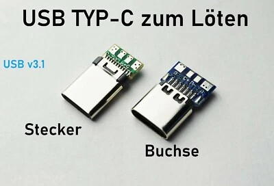 USB 3.1 Typ C Löt Stecker oder Buchse PCB, Lötstecker, zum Löten Reparatur DIY  - Bild 1 von 2