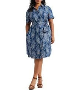 NWT Lauren Ralph Lauren Linen Floral Belted Shirt Dress Size 16MSRP$185 - Picture 1 of 12