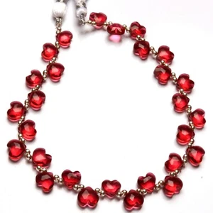 Rubellite Tourmaline Colour Quartz 8 mm Size Faceted Heart Shape Beads 9" Strand - Picture 1 of 5