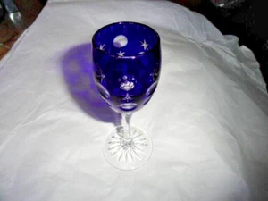 Faberge Na Zdorvye Cobalt Blue cut to clear crystal CORDIAL LIQUEUR glass Mint - Picture 1 of 11