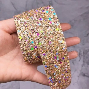 10 Yards Sequin PU Strips Glitter Particle Faux Leather Fabric Trim Ribbons DIY - Picture 1 of 15