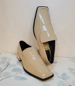 Zara Taupe Beige Patent Leather Loafers block heel 39EU / 8.5 US Womens  - Picture 1 of 10