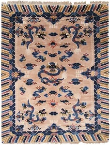 Vintage Art Deco Rug Dragon Rug Chinese Peking Rug Beige 5x8 153cm x 244cm - Picture 1 of 13