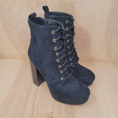 Forever 21 Womens Ankle Boots Size 6 Black Faux Suede Ultra High Heels - Image 1 of 4
