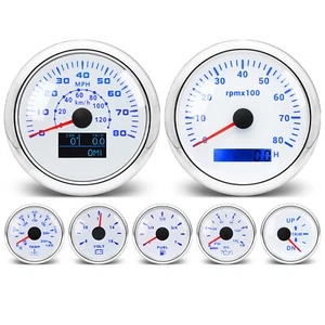 85MM GPS Speedometer 80MPH/120km/h&Tacho&5 Gauge Set with Sensor For Boat Car  - Picture 1 of 7