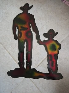 Metal Wall Hanging Western Theme Cowboy & Son Silhouette - NWOT - Picture 1 of 5