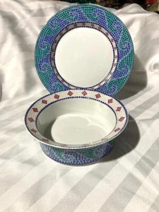 DANSK Mosaic WAVES 2 Pc SALAD PLATE & RIMMED CEREAL BOWL Vintage EXCELLENT - Picture 1 of 5