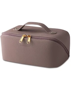 Cosmetic Bag with Litchi PU Leather Makeup Pouch, Large Capacity Travel Bag - Picture 1 of 6