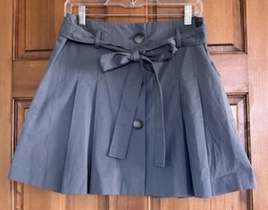 New THEORY Size 6 Mini Skirt Aliana Grey Dark Fig Button Front Full w/Belt - Picture 1 of 8