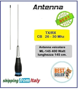 Antenna CB 5/8 onda ML-145 26-30 Mhz potenza fino a 400 watt lungh. 145 cm - Zdjęcie 1 z 1