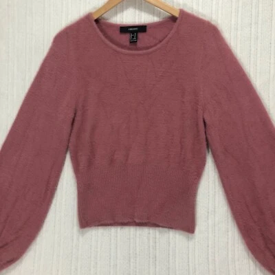 Forever 21 Suéter Tejido Difuso Manga Globo Recortado Pullover Top M Foto 1 de 4