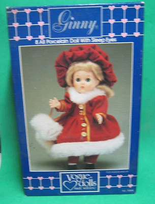  MUÑECA GINNY PORCELANA 8" - TRAJE TERCIOPELO BORGOÑA - MODA - 1984 Foto 1 de 3