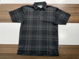 Travis Mathew Mens Size L Black Gray Plaid Polo Shirt Stretch Short Sleeve - Picture 1 of 10