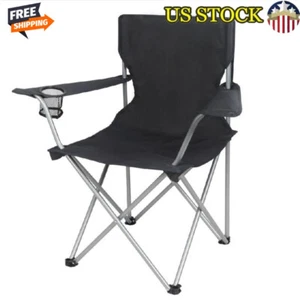 Collapsible Folding Camp Chair W/ Cup Holder Durable Steel Frame Compact Design - Picture 1 of 7