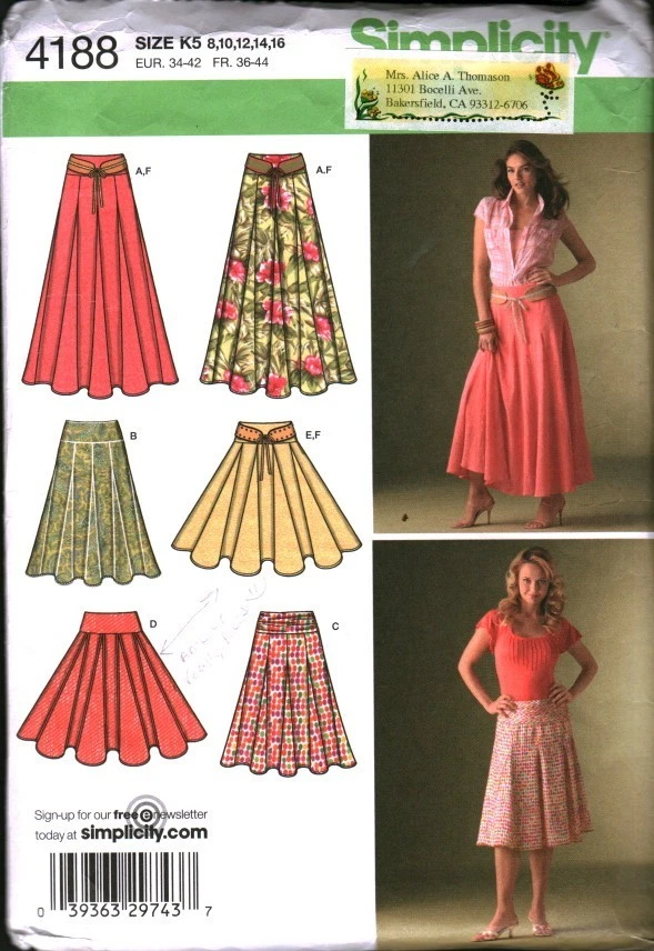 4188 Vintage Simplicity SEWING Pattern Misses Skirt Length Variations and Belt - Image 1 of 2