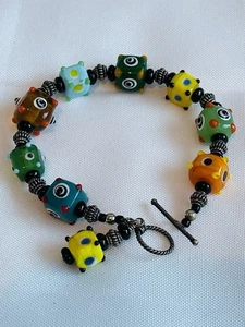 Pulsera de cierre de palanca con cuentas de vidrio artístico colorido Murano - Imagen 1 de 5