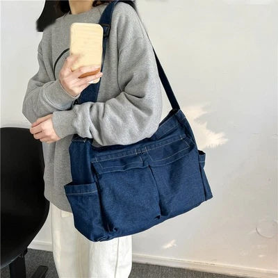Bandolera bandolera de mezclilla retro japonesa para mujer Bolso de hombro Escuela Estudiante Bolsos de mensajero Foto 1 de 4