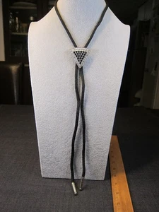 Beautiful vintage black & white rhinestone adjustable bolo necklace braided cord - Picture 1 of 5
