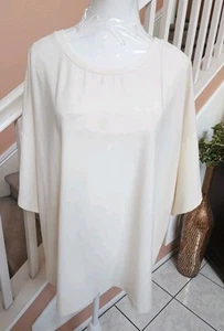 WYNNELAYERS MARLA WYNNE Ivory Round Neck Short Sleeve Stretch Crepe Tee Top 2X  - Picture 1 of 11
