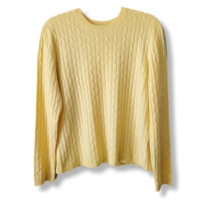 Suéter Pullover Mujer Amarillo Tejido con Cable Cachemira L Clásico Preppy Lujo  Foto 1 de 4