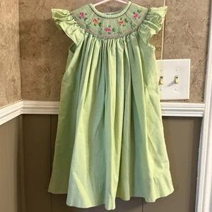 Orient Express Inc. grün kariertes gesmoktes Blumenkleid Mädchen Größe 2 - Bild 1 von 4