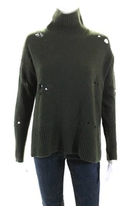 Autumn Cashmere Women's Turtleneck Long Sleeves Distress Sweater Green S - Picture 1 of 5
