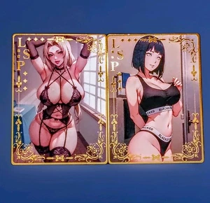 Tsunade + Hintata Naruto Goddess Story Gold Metal Anime Waifu Card Fan Art Set - Foto 1 di 2
