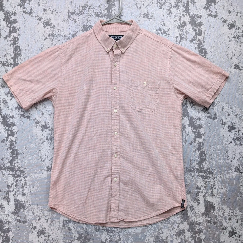 Ezekiel Men's Striped Short Sleeve Button Up Shirt Size Large Coral & Gray - Image 1 of 4