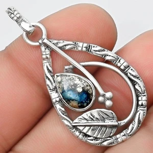 Blatt natürlicher blauer Scheelit Türkei 925 Sterlingsilber Anhänger Schmuck P-1608 - Bild 1 von 5