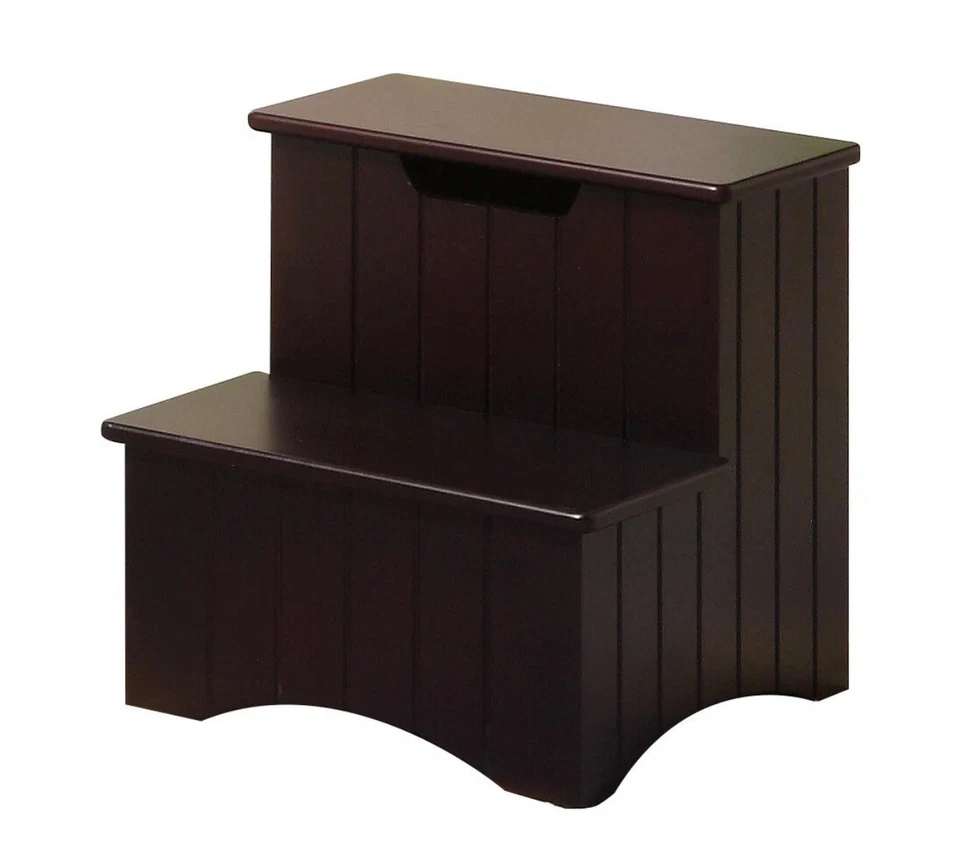 Kings Brand Furniture - Takoma Wood Bedroom Step Stool with Storage, Dark Cherry - Image 1 of 4