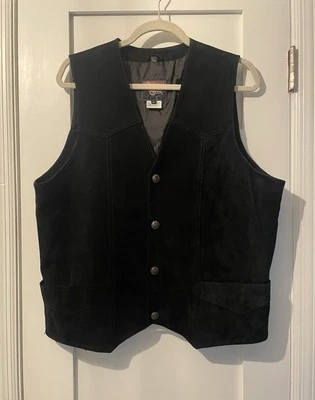 Chaleco Cripple Creek Western 100 % cuero genuino negro botón a presión para hombre talla: M Foto 1 de 4