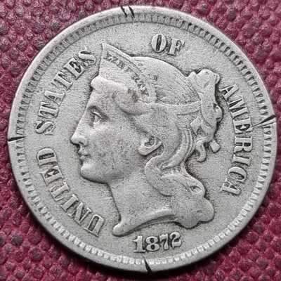 1872 Three Cent Piece Nickel 3c Circulated Details #96844 - Image 1 of 2