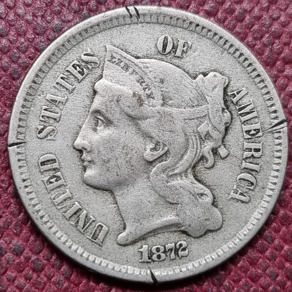 1872 Three Cent Piece Nickel 3c Circulated Details #96844 - Image 1 of 2