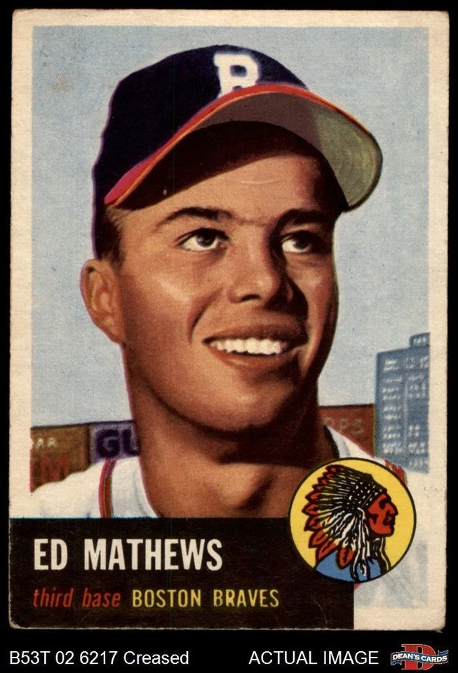 1953 Topps #37 Eddie Mathews Braves DOUBLE-PRINT HOF 2 - BOM - Imagem 1 de 1