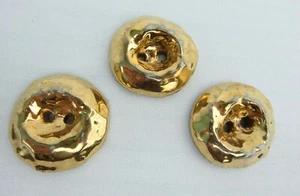 Vintage Set of 3 Ceramic Coat Buttons Gold Luster 2 Hole 1 1/4" - Picture 1 of 6