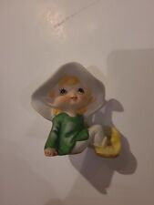 Homco Green Porcelain Pixie Elf Figurine Yellow Flower Hat Bisque 5213 Vintage