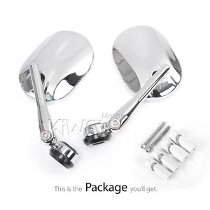 Bar end mirrors polished chrome oval 1" hollow bar ID 17.5-24.9mm fits Yamaha - Picture 1 of 9