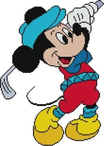 PUNTO CROCE + MOTIVO ARTIGIANALE Topolino pallina da golf swing club maglione tacchetta anteriore - Foto 1 di 14