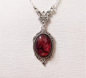 Gothic Steampunk Oval Blood Red Quartz Pendant Necklace - 10% discount available - Picture 1 of 3