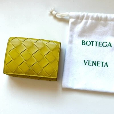 BOTTEGA VENETA Auténtico Cuero Triple Cartera Cassette Amarillo Foto 1 de 4