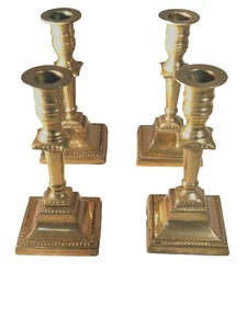 FRITZ BRASS KOREA VINTAGE CANDLE HOLDERS 4-SET  6" TALL SQUARE BASE 3" - Picture 1 of 17