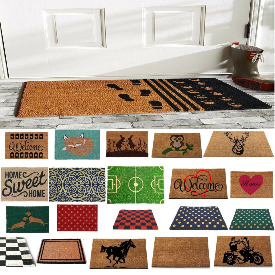 Natural Coir Non Slip Welcome Floor Entrance Door Mat Indoor Garden Doormat Xmas - Image 1 of 1