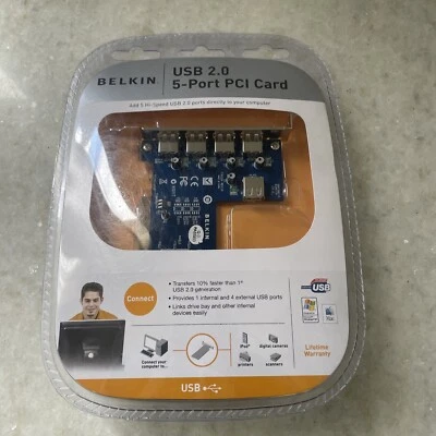 BELKIN USB 2.0 5-PORT PCI CARD - NIB - 1 Internal/4 External ~ Brand New! - Image 1 of 4