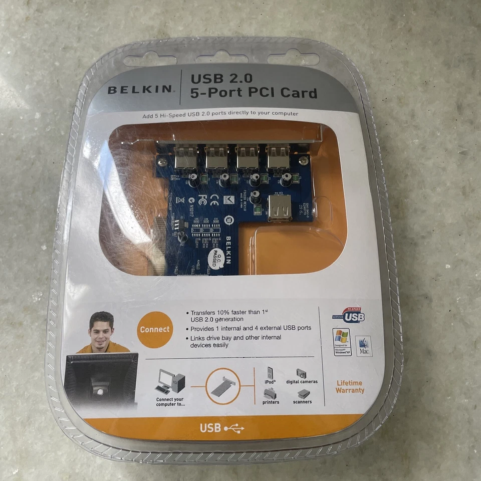 BELKIN USB 2.0 5-PORT PCI CARD - NIB - 1 Internal/4 External ~ Brand New! - Image 1 of 4
