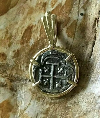 ATOCHA Moneda Mini Colgante Oro Amarillo 14k Tesoro Naufragio Joyería Foto 1 de 4