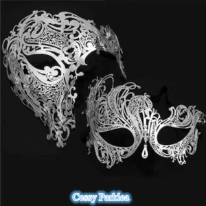 SN-A11 Luxury Couples Silver Metal Venetian Party Masquerade Masks w/ Rhinestone - Picture 1 of 6