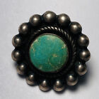 Antique Vintage Turquoise Stone In Silver Metal Button 3/4”